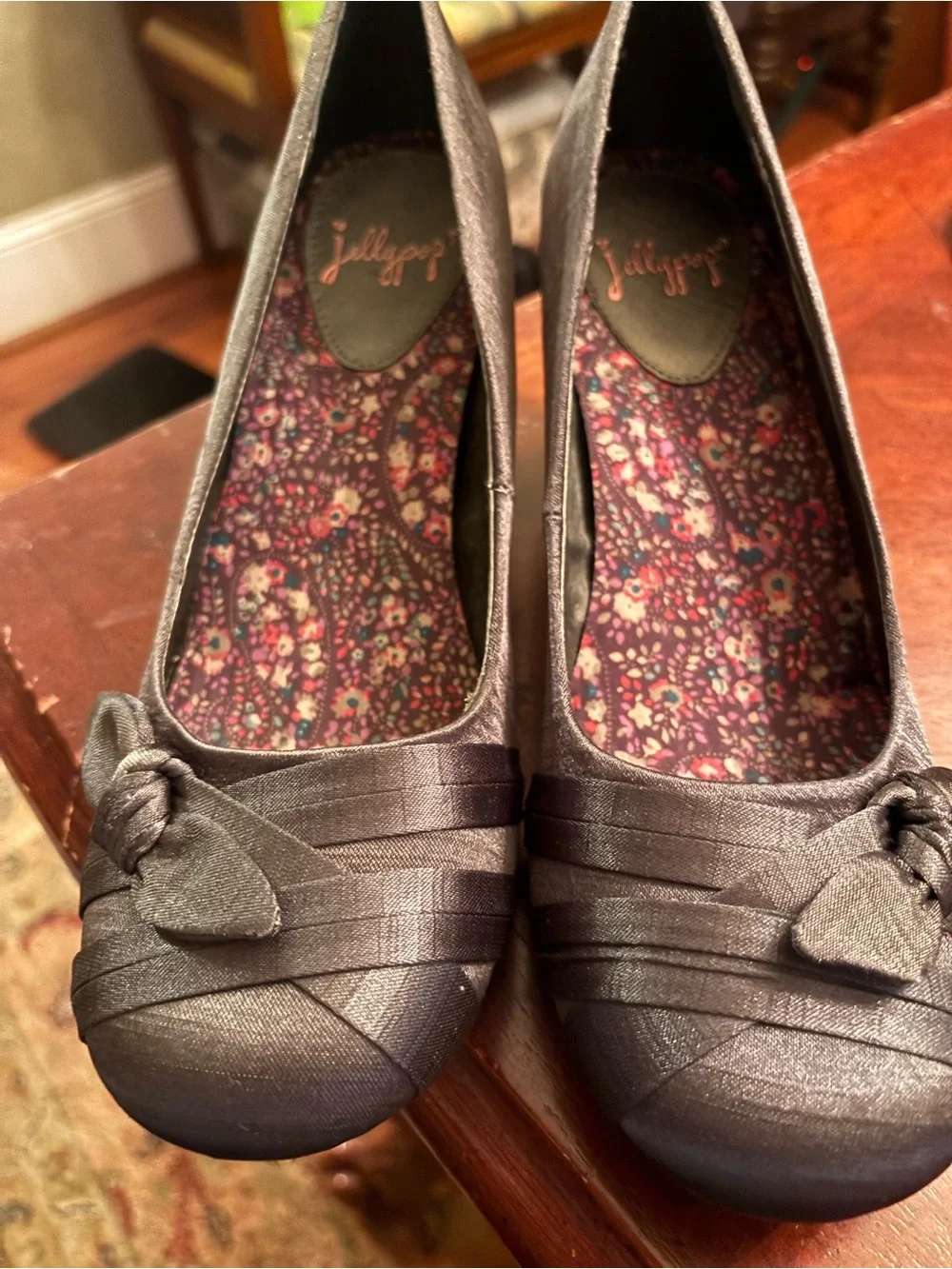 Jellypop Women's Charcoal Satin Knot Ballet Flats